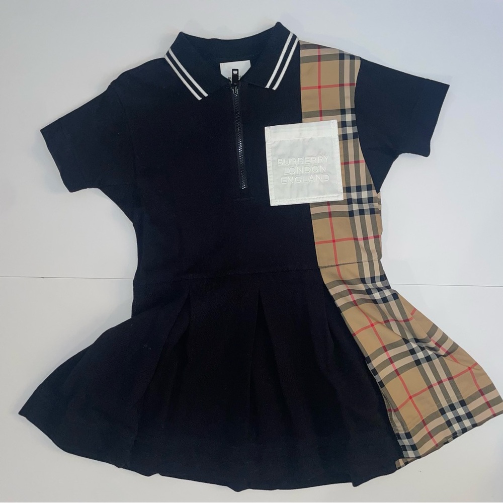 Burberry Kids Black Polo Dress with Check Detail